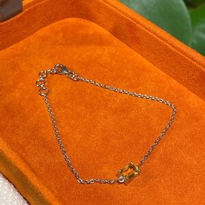 Sterling Silver Bracelet With Natural Citrine Adjustable Length 6.75-7.5 Inch